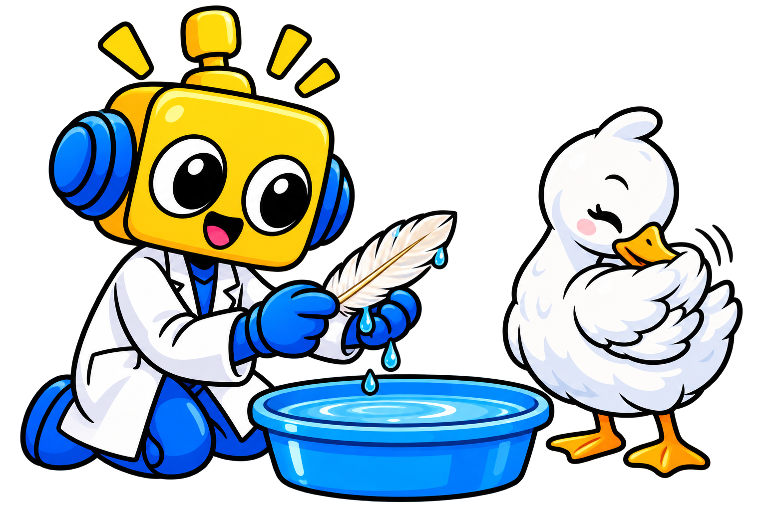 Robot menjelaskan gaya apung ketika bebek berada di permukaan air