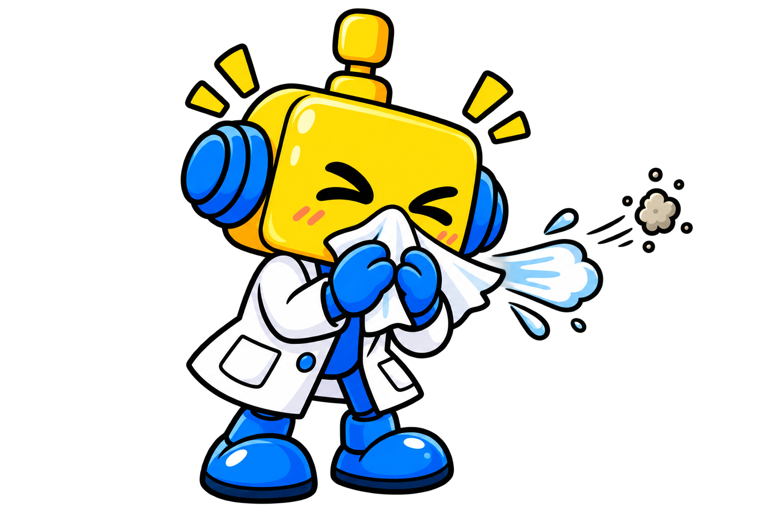 Robot ilmuwan bersin karena partikel debu kecil dan menutup hidung dengan tisu.