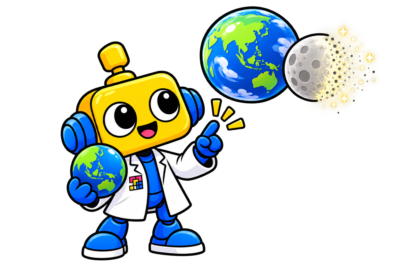 Robot astronom berjask lab mengamati Bumi dan Bulan yang perlahan menghilang dari langit.
