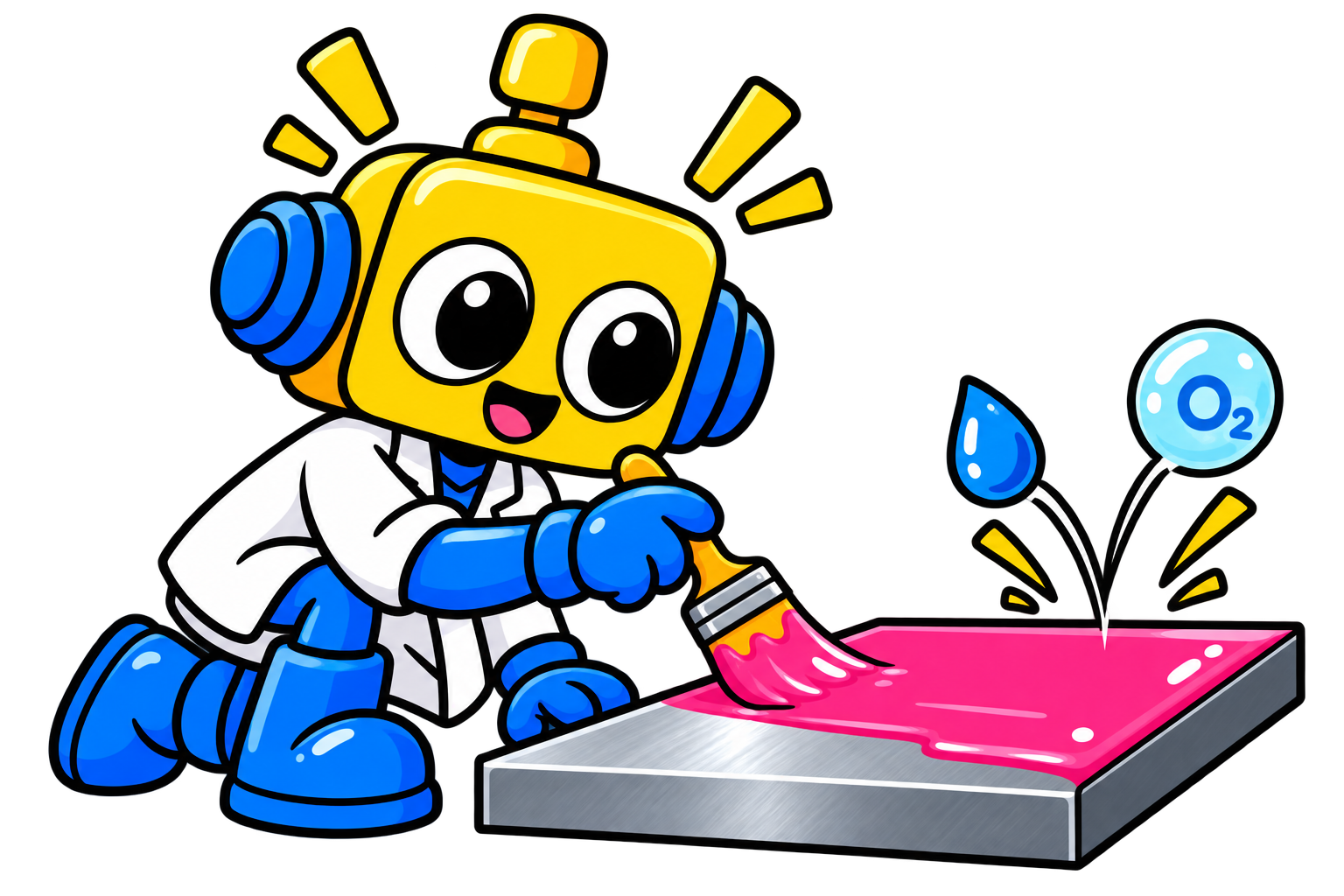 Robot mengecat pelat besi untuk melindunginya dari tetesan air dan oksigen.