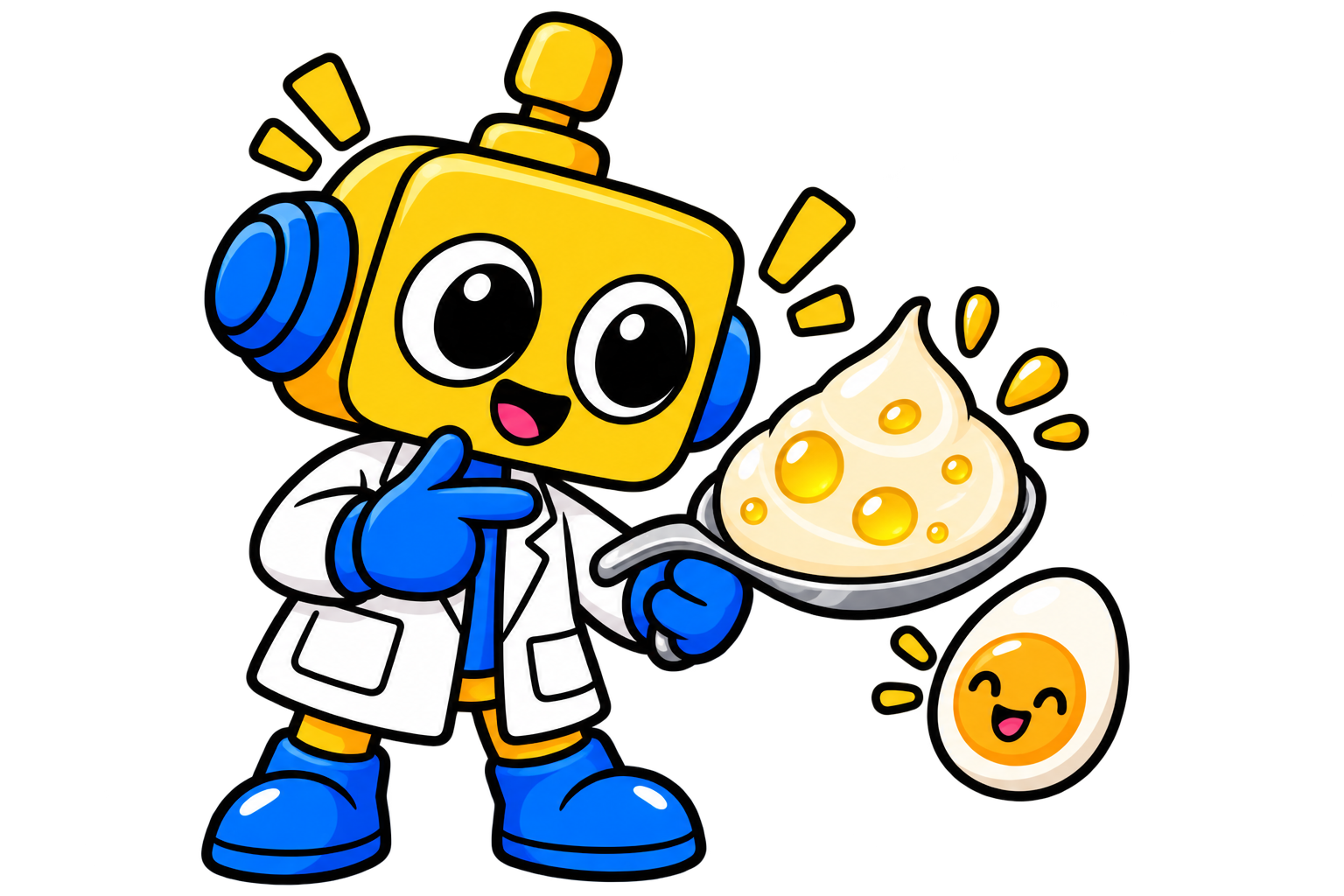 Robot memegang mangkuk mayones kental yang tercampur rata.