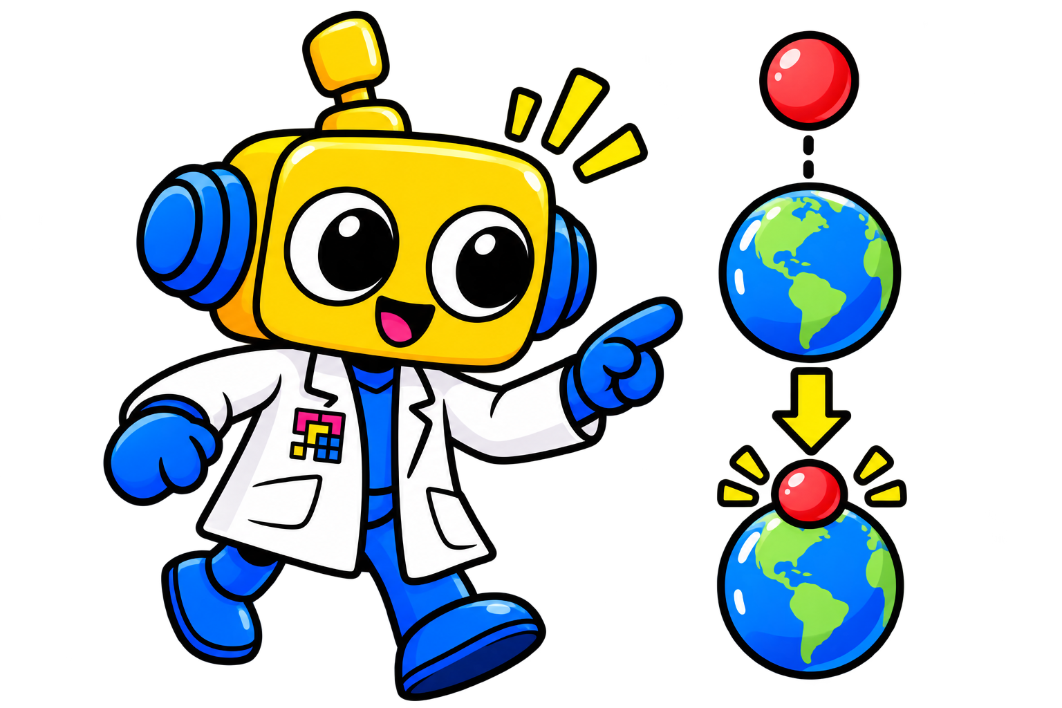 Robot mengamati benda yang melayang saat tarikan Bumi hilang sesaat lalu kembali menariknya.