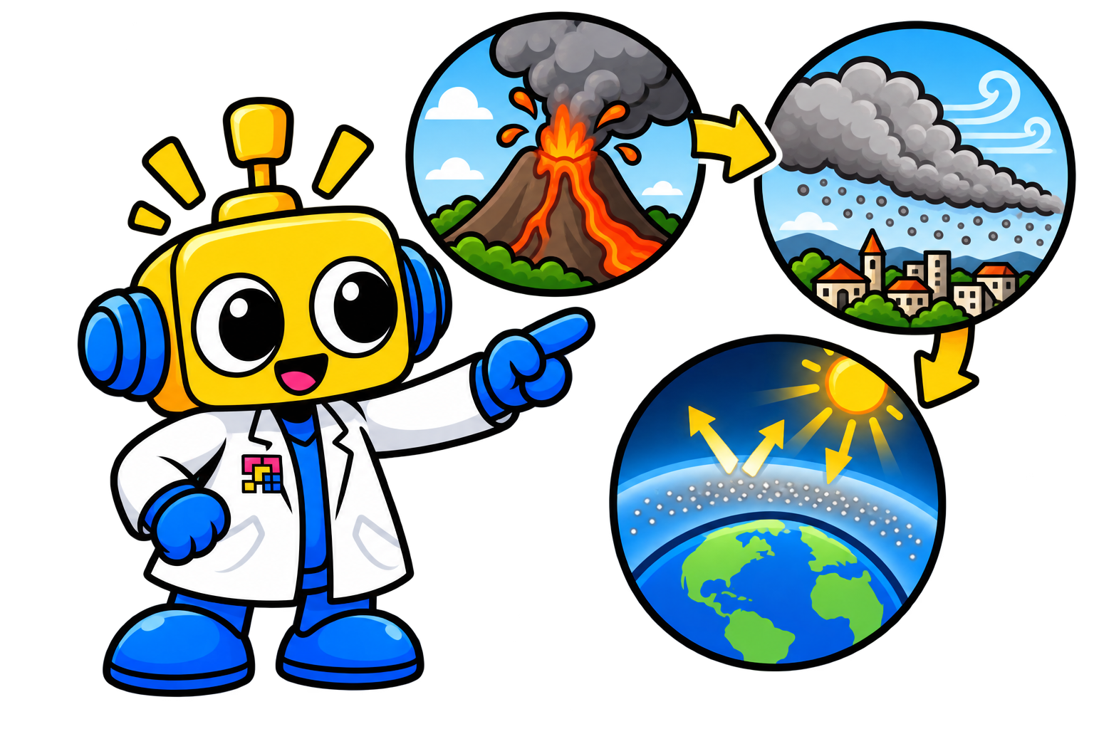 Robot memperlihatkan bahaya dekat kawah, sebaran abu, dan aerosol di atmosfer setelah letusan gunung api.