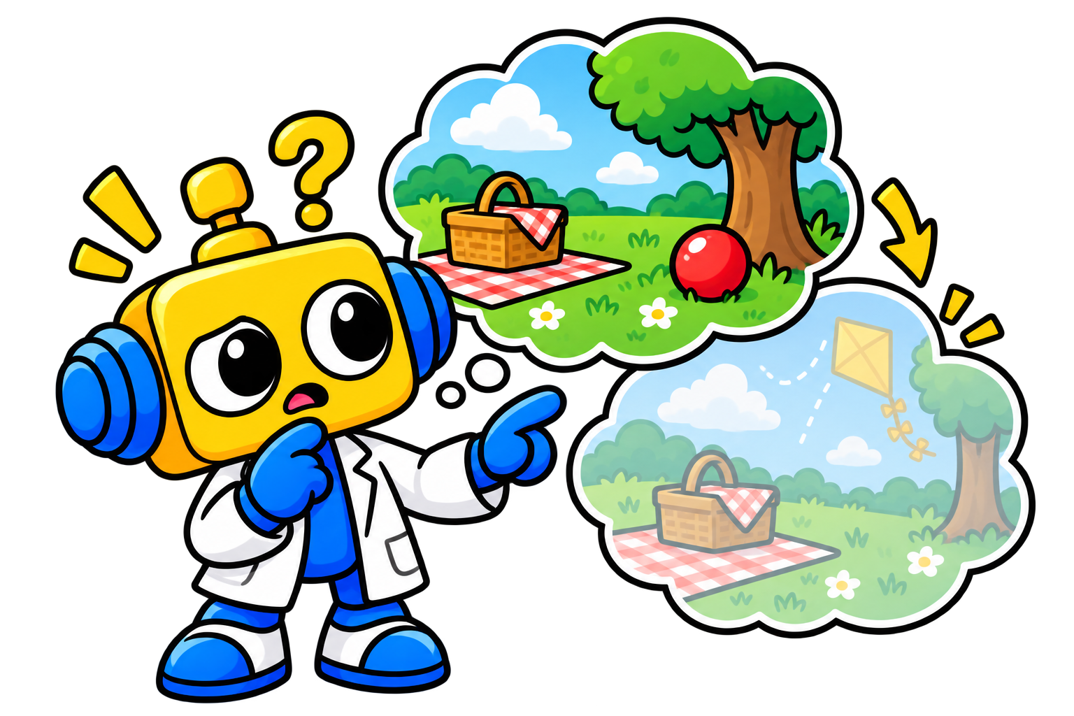 Robot membandingkan dua versi ingatan tentang sebuah piknik