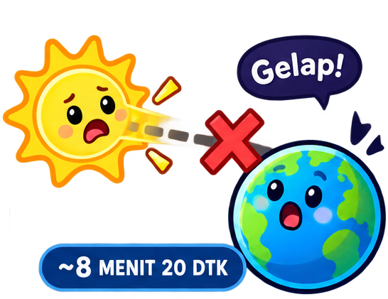 Bumi gelap dan melaju lurus setelah cahaya dan gravitasi Matahari berhenti