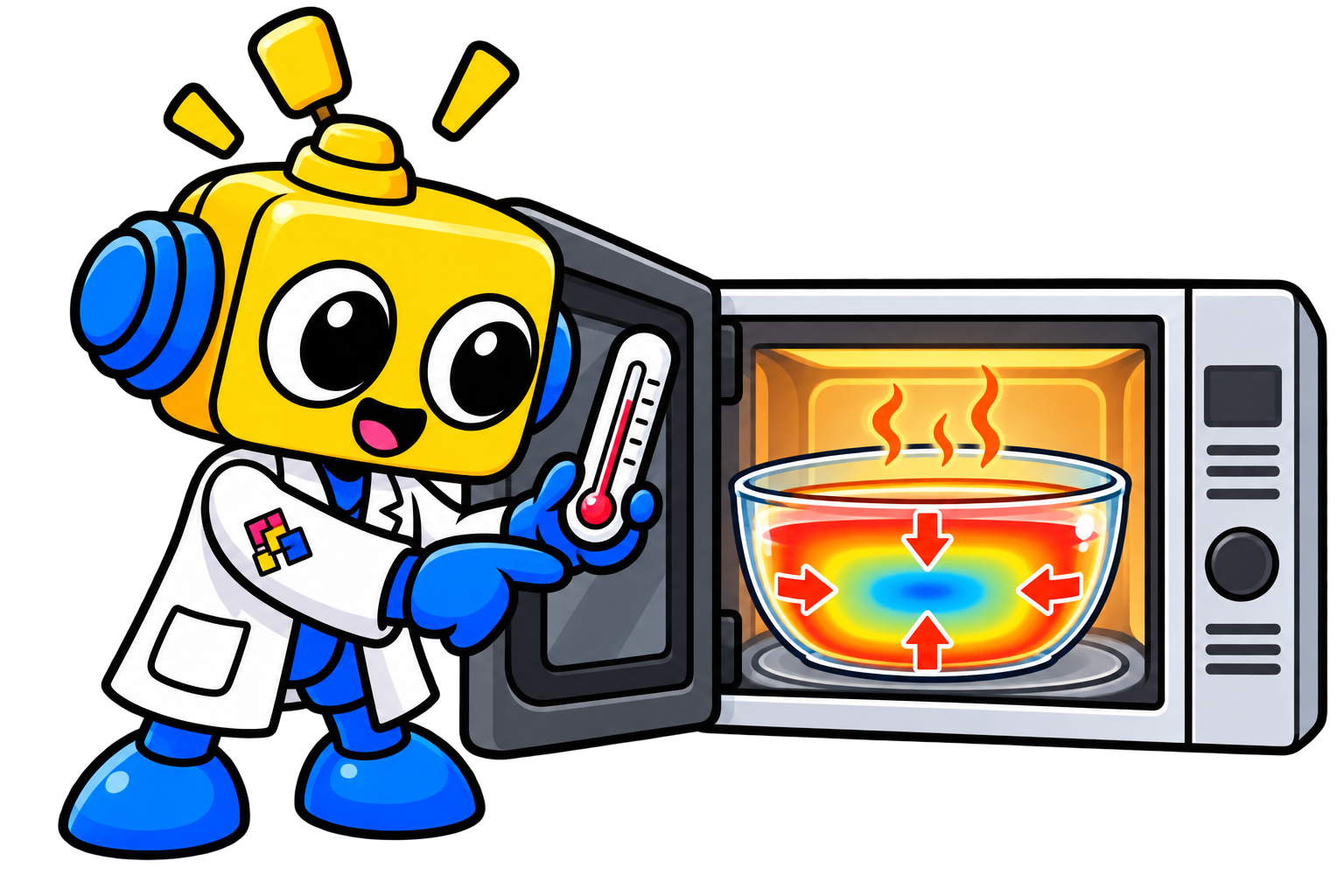 Robot memeriksa titik panas dan titik dingin pada makanan serta panas yang merambat dari luar ke bagian tengah.