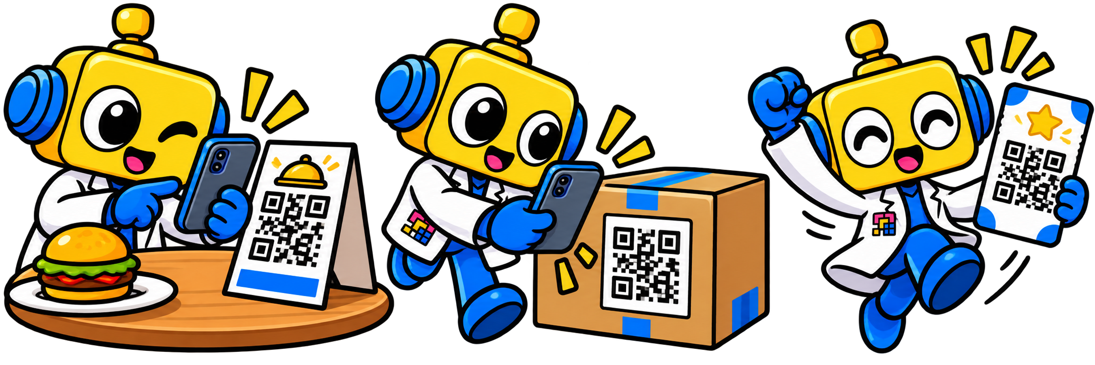 Robot membantu memindai QR code pada menu, label paket, dan tiket acara.