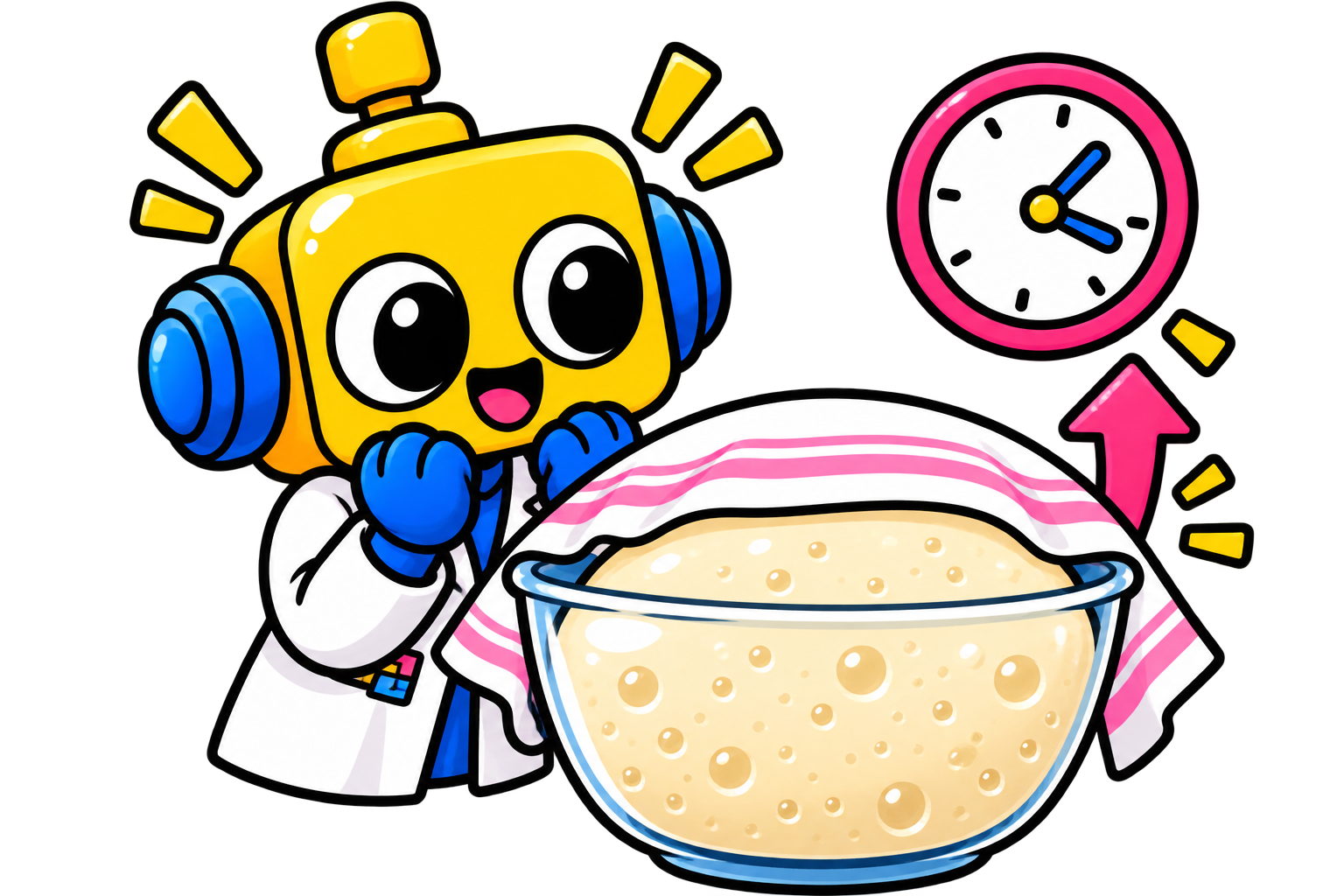 Robot memperbesar tampilan jaringan gluten yang menahan gelembung karbon dioksida dari sel ragi.