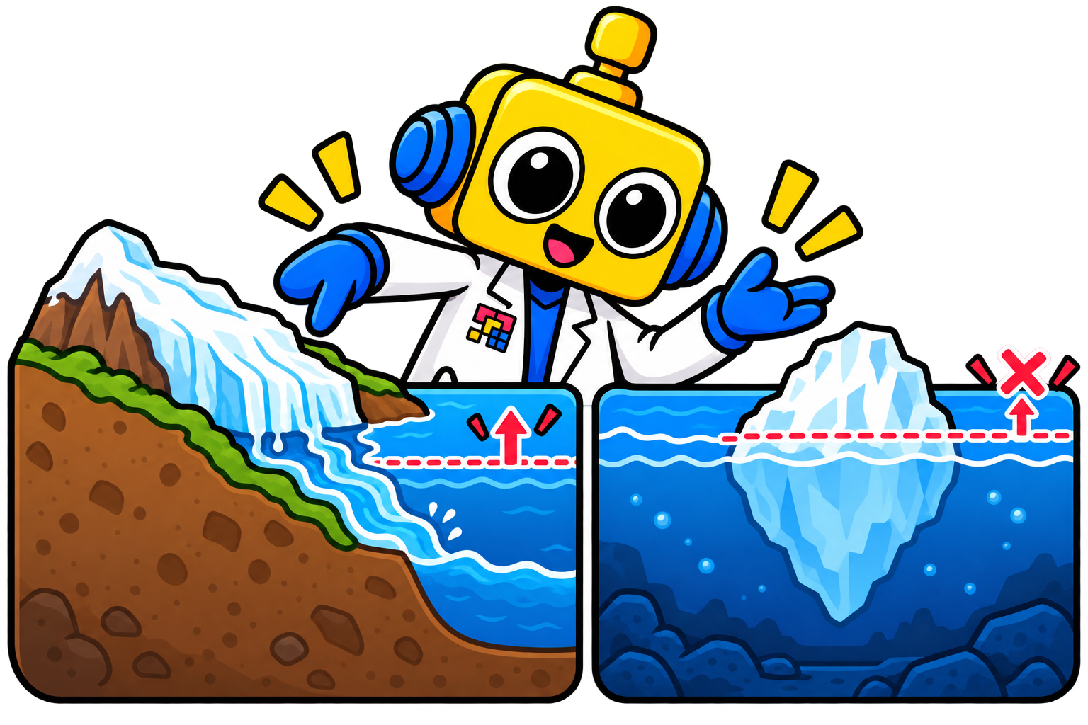Robot membandingkan es daratan yang mengalir ke laut dengan es laut yang sudah mengapung.