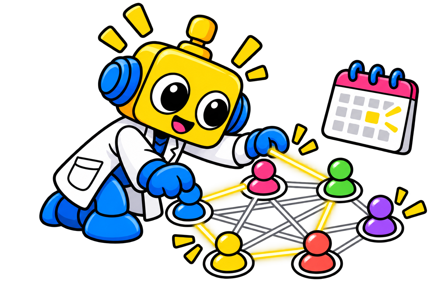 Robot menghubungkan banyak pasangan orang untuk menunjukkan banyak kemungkinan kecocokan